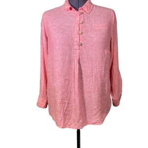 Sigrid Olsen Plus size 1X Linen Pink pop over tunic 4 button roll tab sleeve